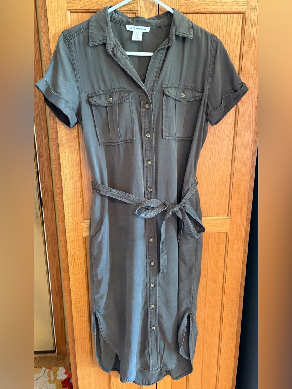 Lucky Brand Women's Gray-Green Button-Front Midi Shirt Dress Size S - Picture 2 of 6
